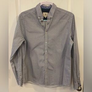 Steel & Jelly Long Sleeve Button Up Shirt Sz L White w/Blue & Green Print